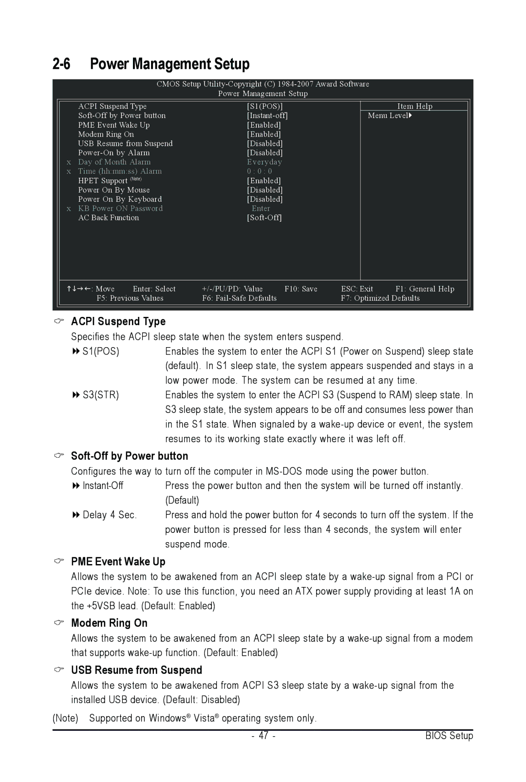 Intel GA-N650SLI-DS4L user manual PME Event Wake Up, Modem Ring On, USB Resume from Suspend 