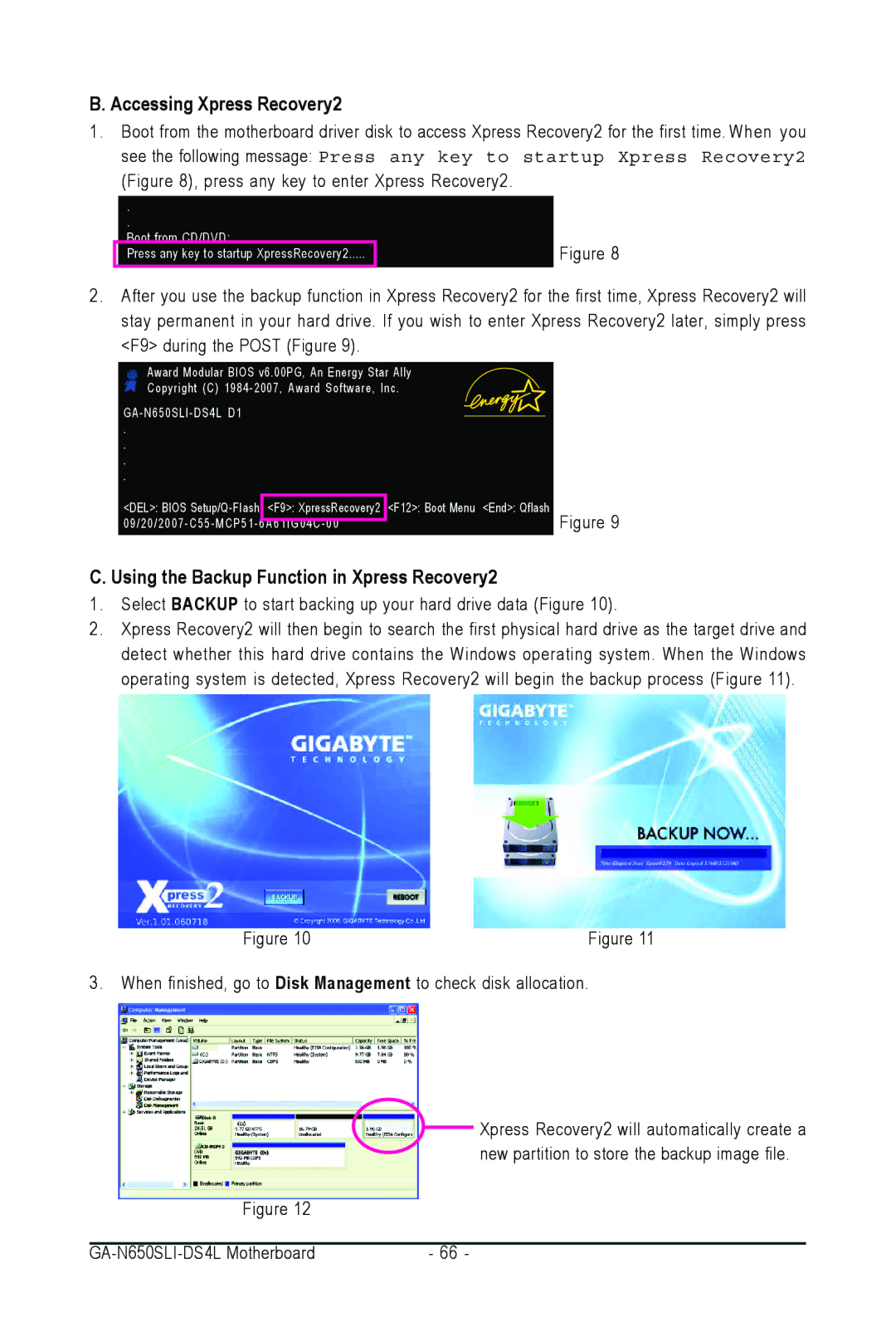 Intel GA-N650SLI-DS4L user manual Accessing Xpress Recovery2, Using the Backup Function in Xpress Recovery2 