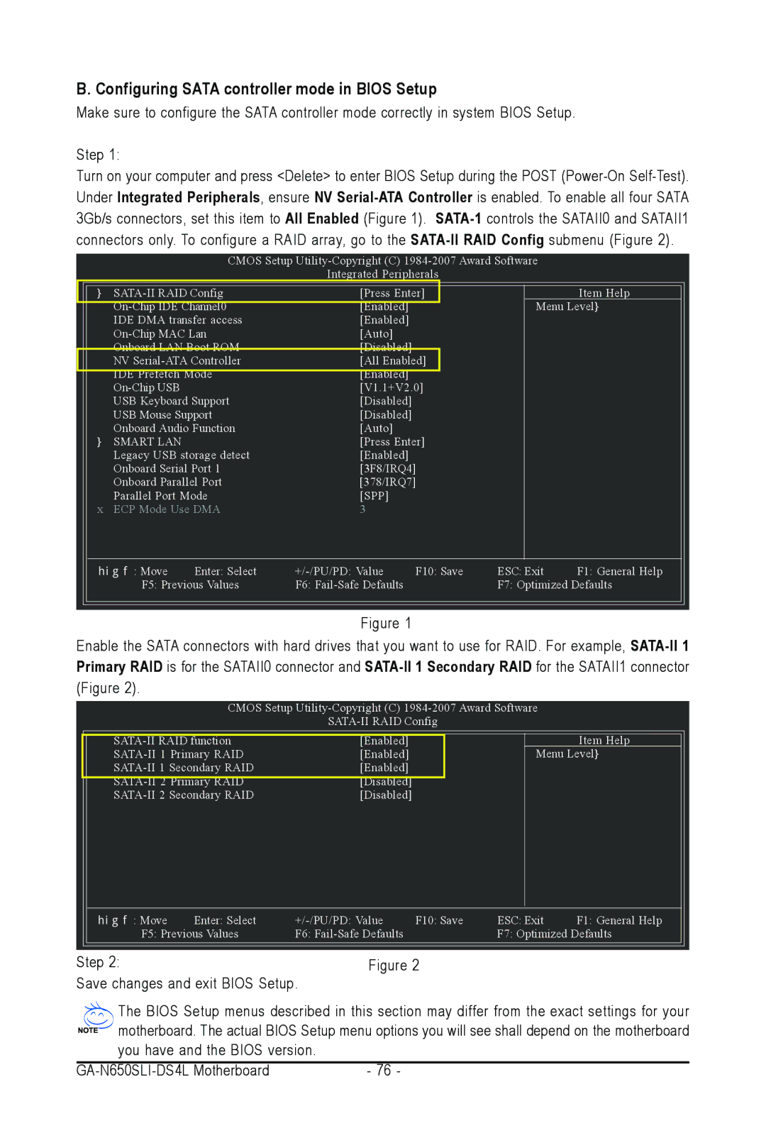 Intel GA-N650SLI-DS4L user manual Configuring Sata controller mode in Bios Setup, Step Save changes and exit Bios Setup 