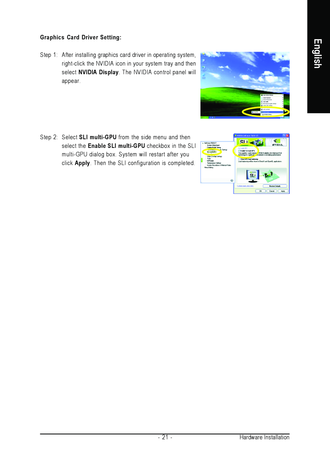Intel GA-N680SLI-DQ6 user manual English, Graphics Card Driver Setting 