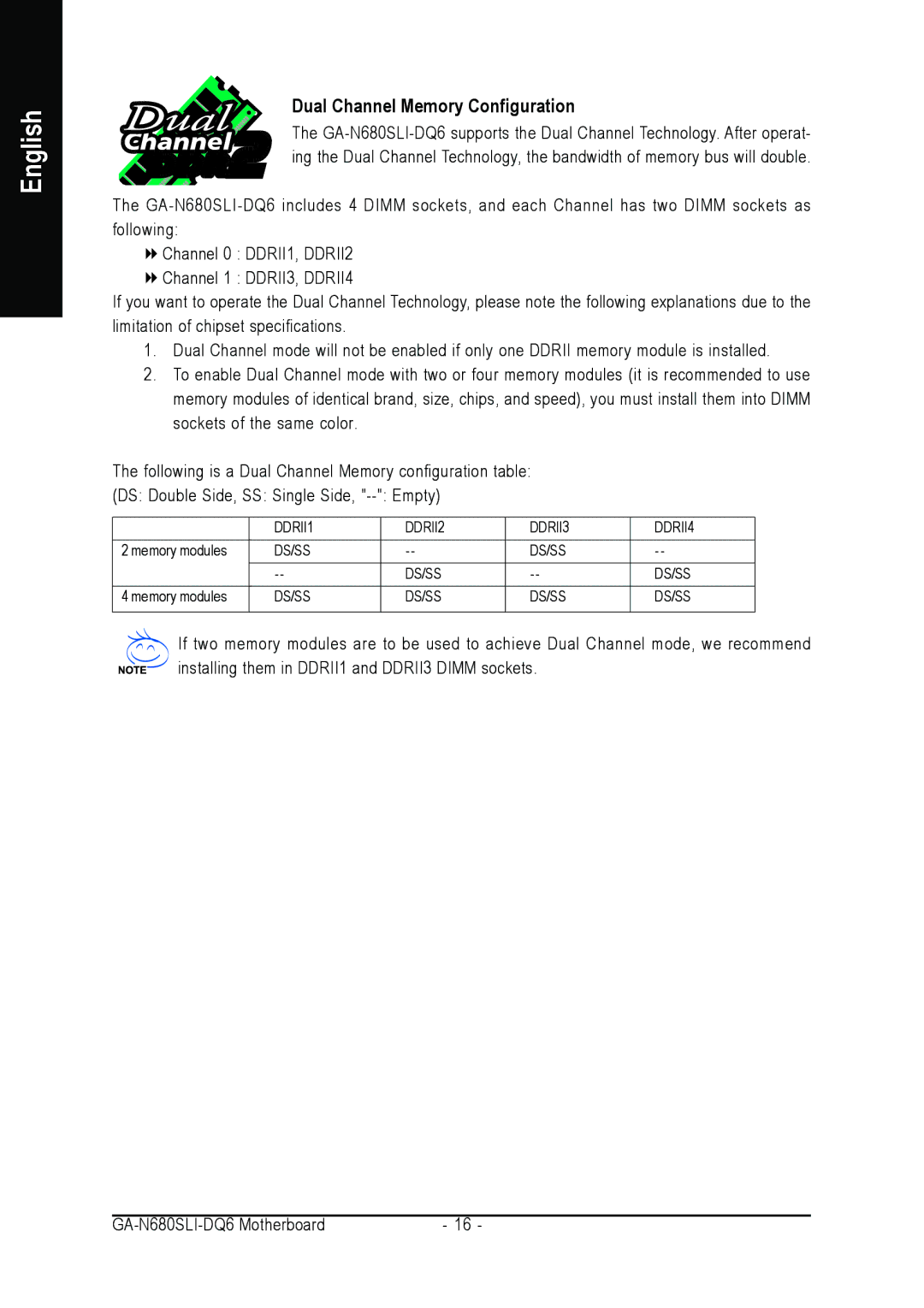 Intel GA-N680SLI-DQ6 user manual Dual Channel Memory Configuration 