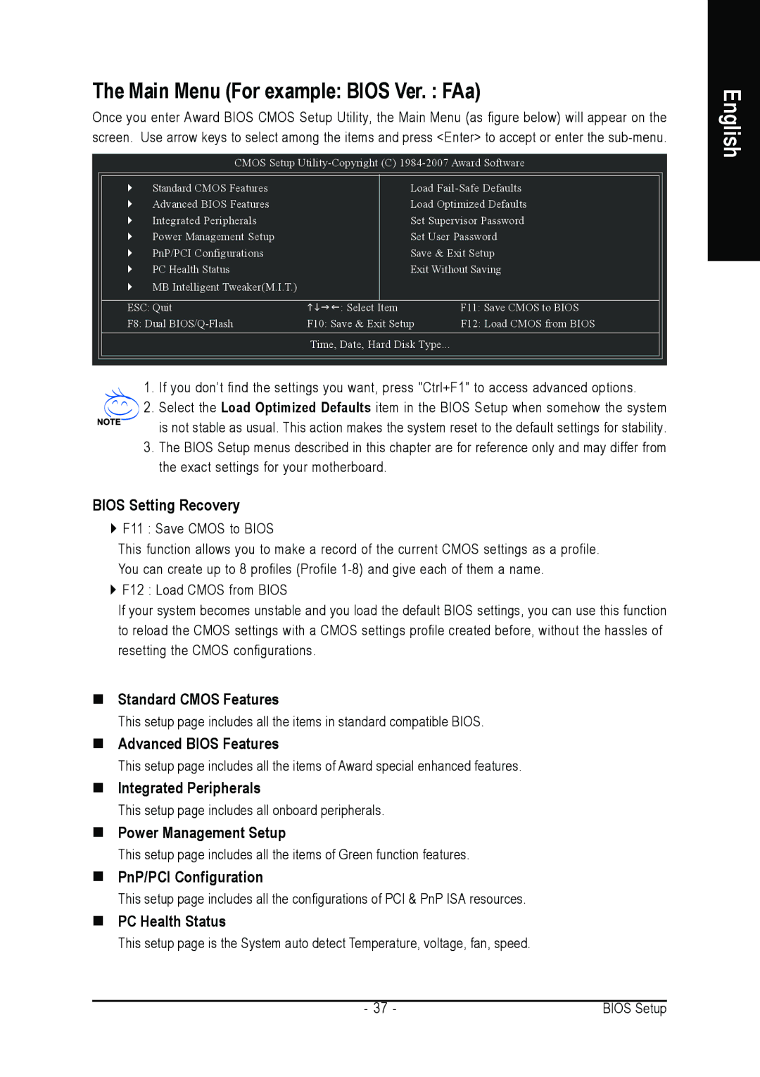 Intel GA-N680SLI-DQ6 user manual Main Menu For example Bios Ver. FAa 