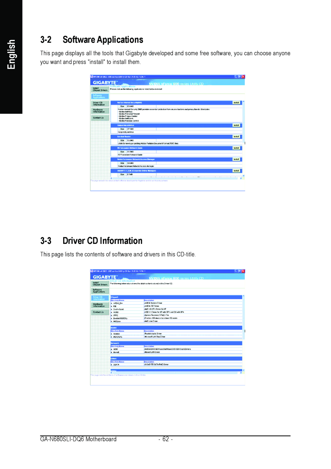 Intel GA-N680SLI-DQ6 user manual Software Applications, Driver CD Information 