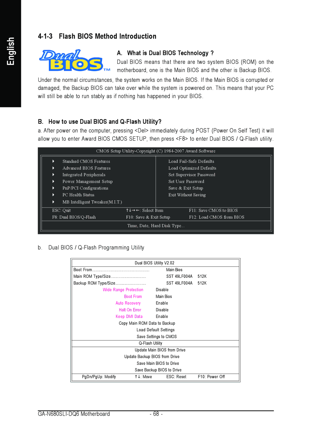 Intel GA-N680SLI-DQ6 user manual Flash Bios Method Introduction, What is Dual Bios Technology ? 