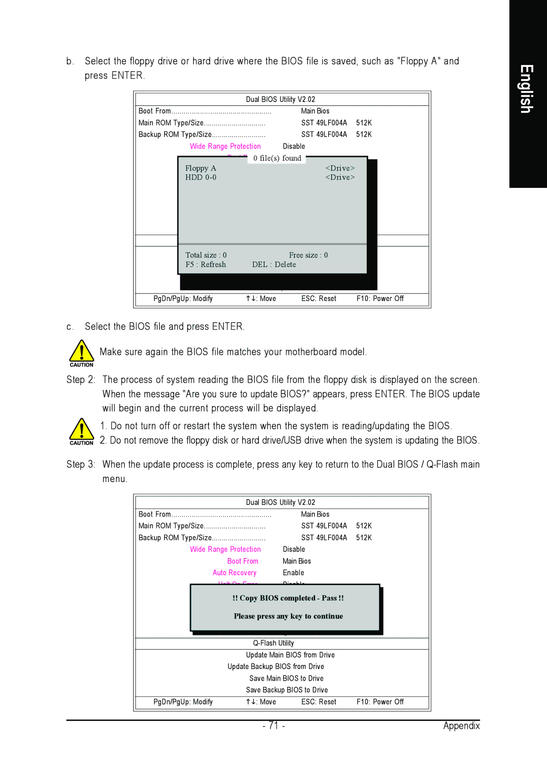 Intel GA-N680SLI-DQ6 user manual Copy Bios completed Pass Please press any key to continue 