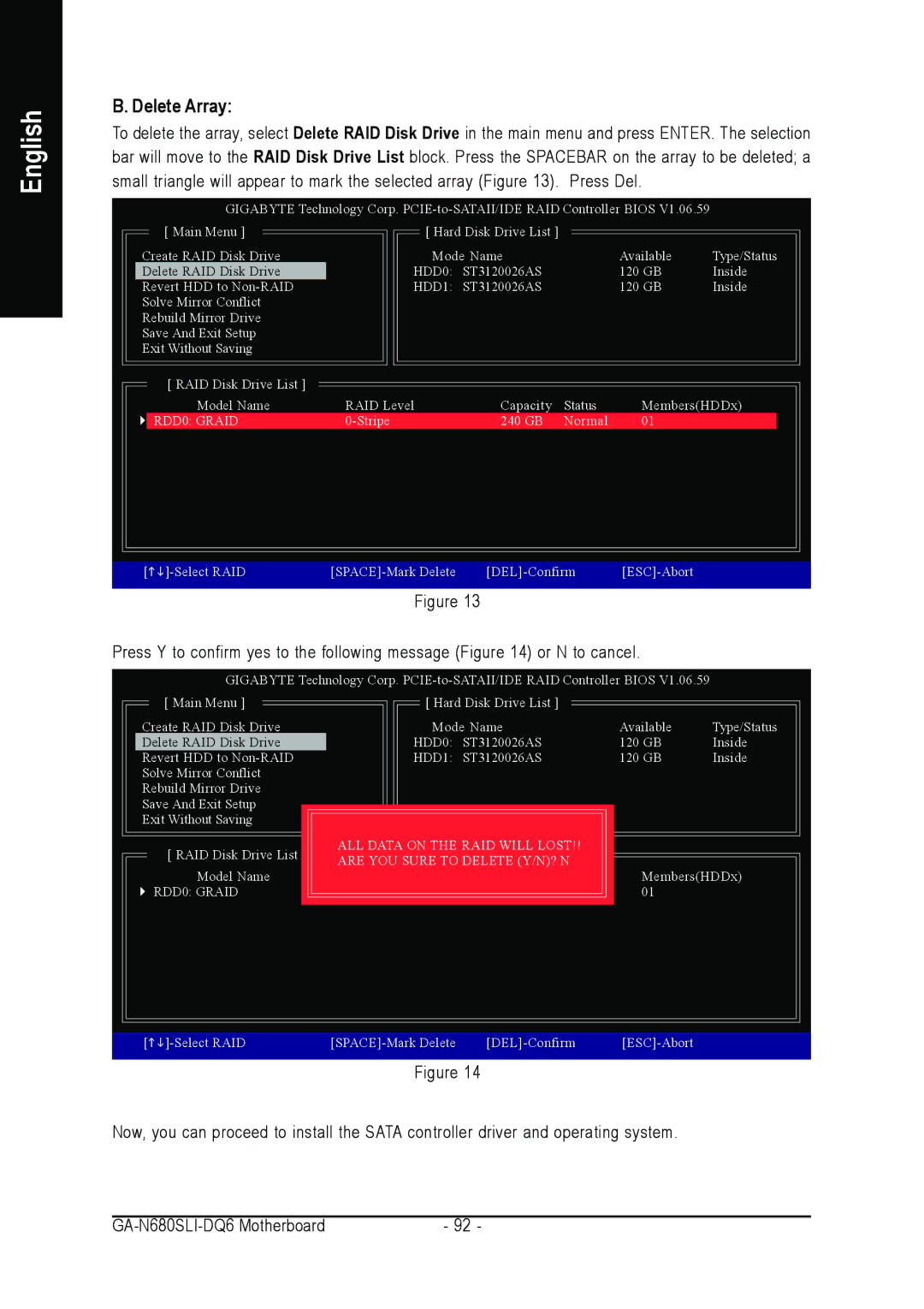 Intel GA-N680SLI-DQ6 user manual Delete Array 