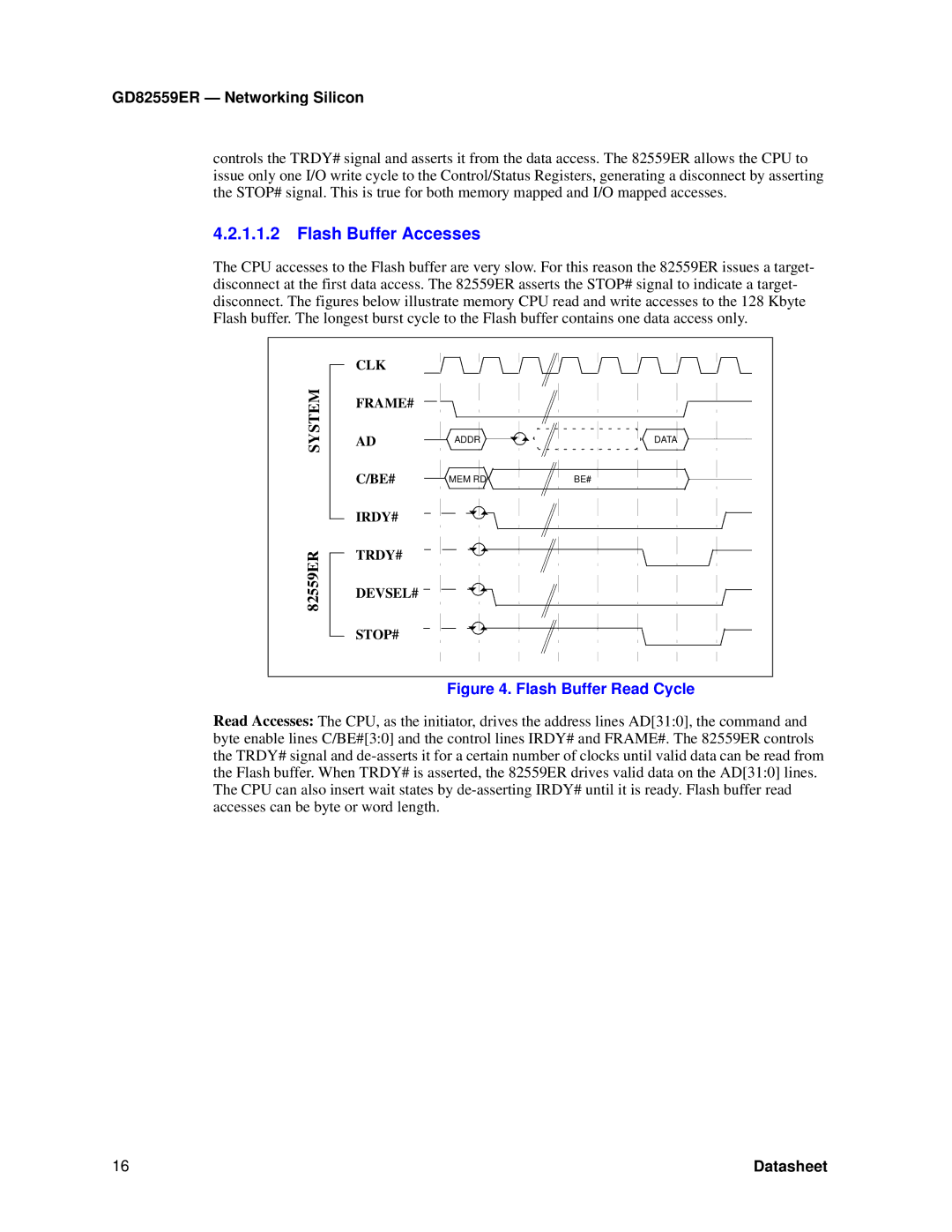 Intel GD82559ER manual Flash Buffer Accesses, Flash Buffer Read Cycle 