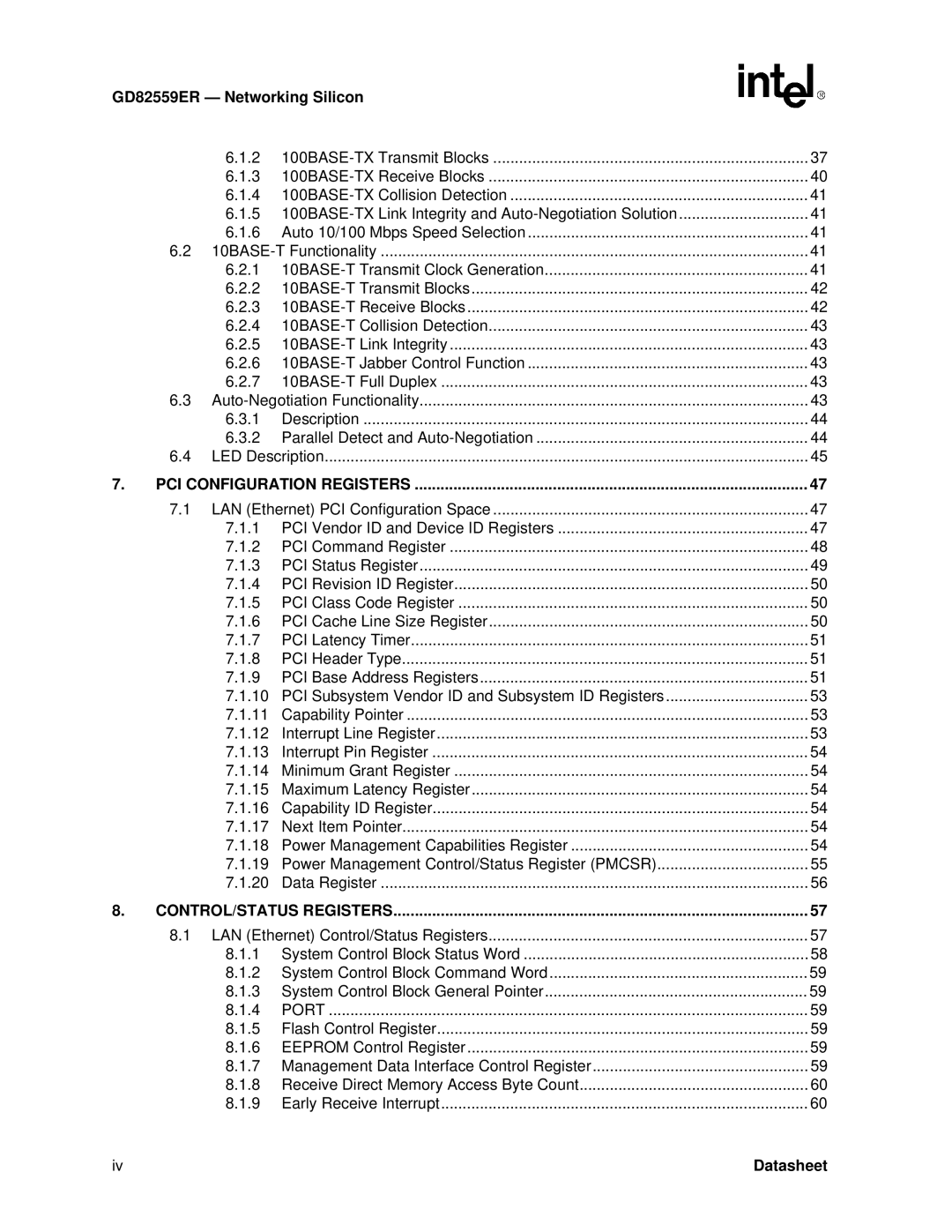 Intel GD82559ER manual PCI Configuration Registers 