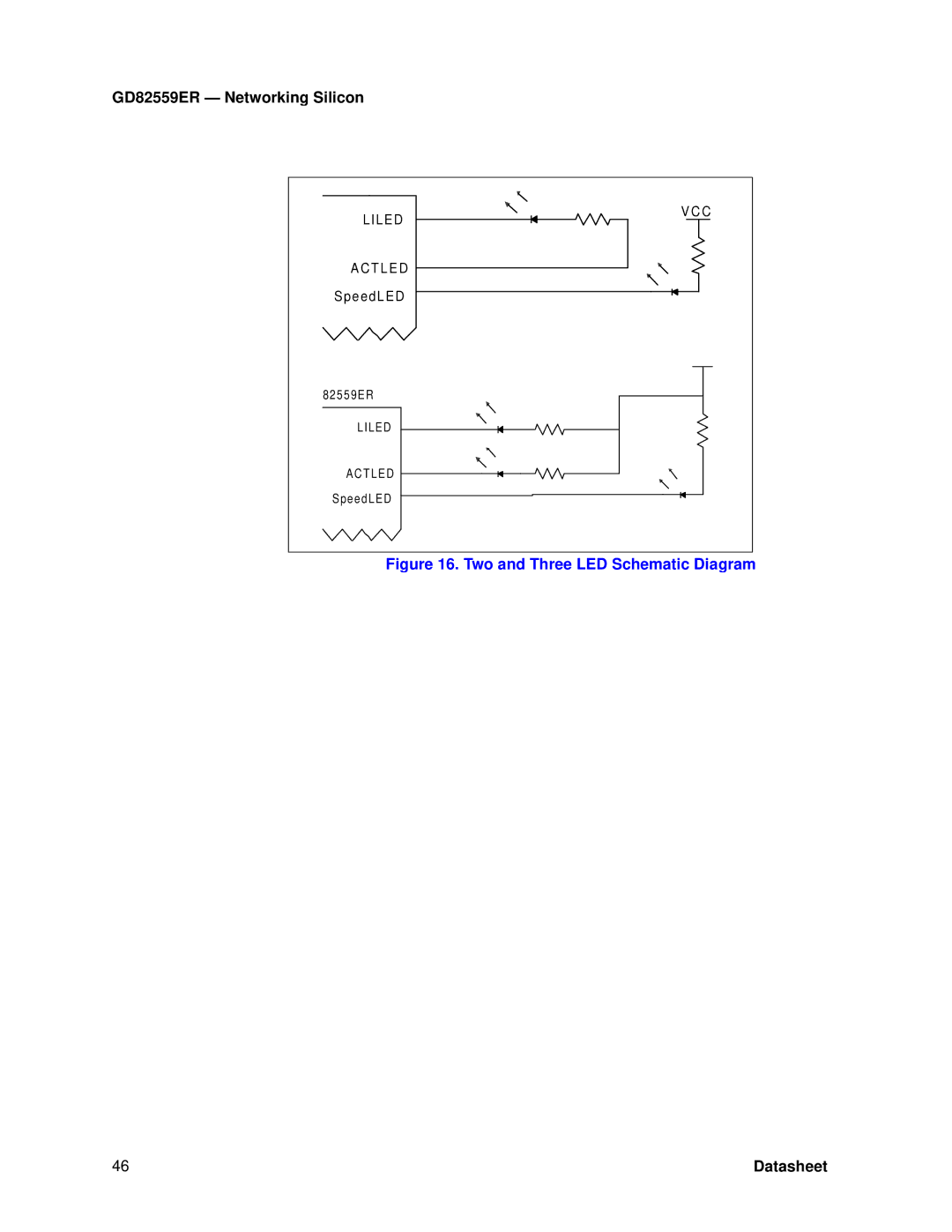 Intel GD82559ER manual Two and Three LED Schematic Diagram, Liled T L E D 