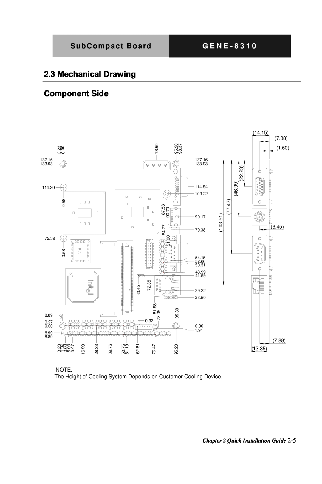 Intel GENE-8310 Mechanical Drawing, Component Side, SubCompact Board, G E N E - 8 3 1, Quick Installation Guide, 103.51 