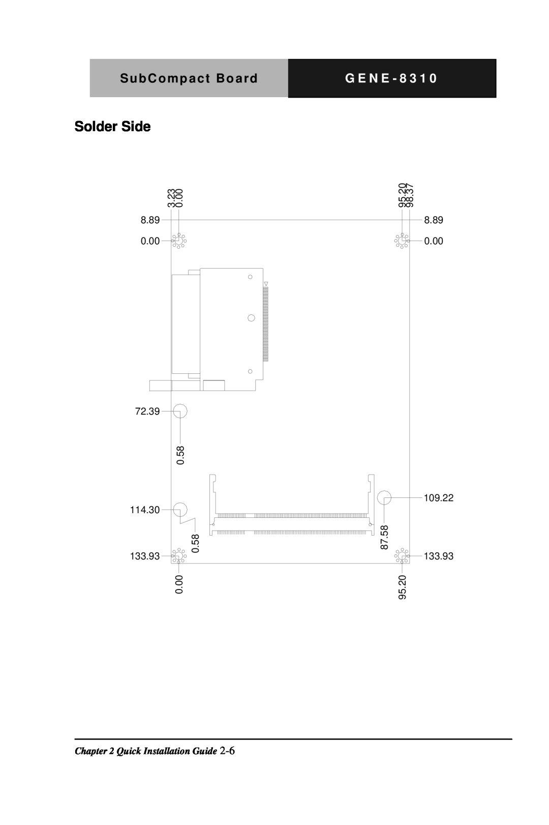 Intel GENE-8310 manual Solder Side, SubCompact Board, G E N E - 8 3 1, 3.23 8.89 0.00 72.39 0.58 114.30, 133.93 