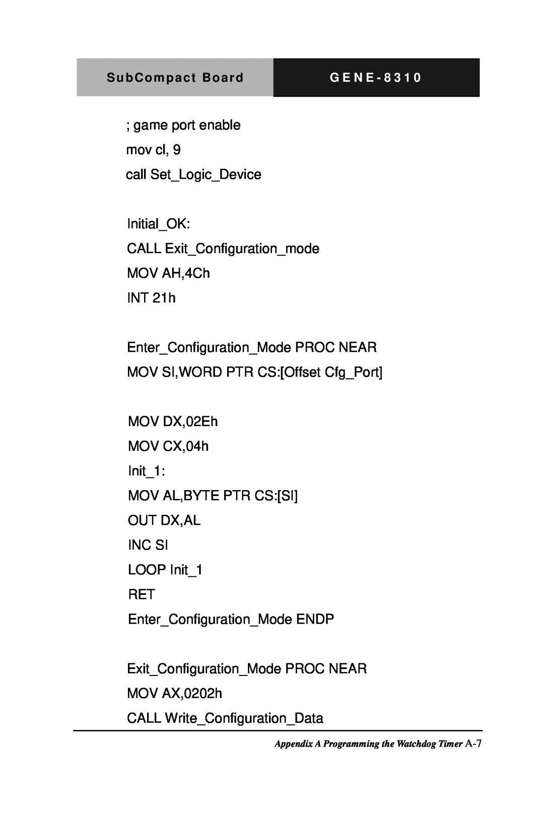 Intel GENE-8310 manual game port enable mov cl call SetLogicDevice InitialOK 