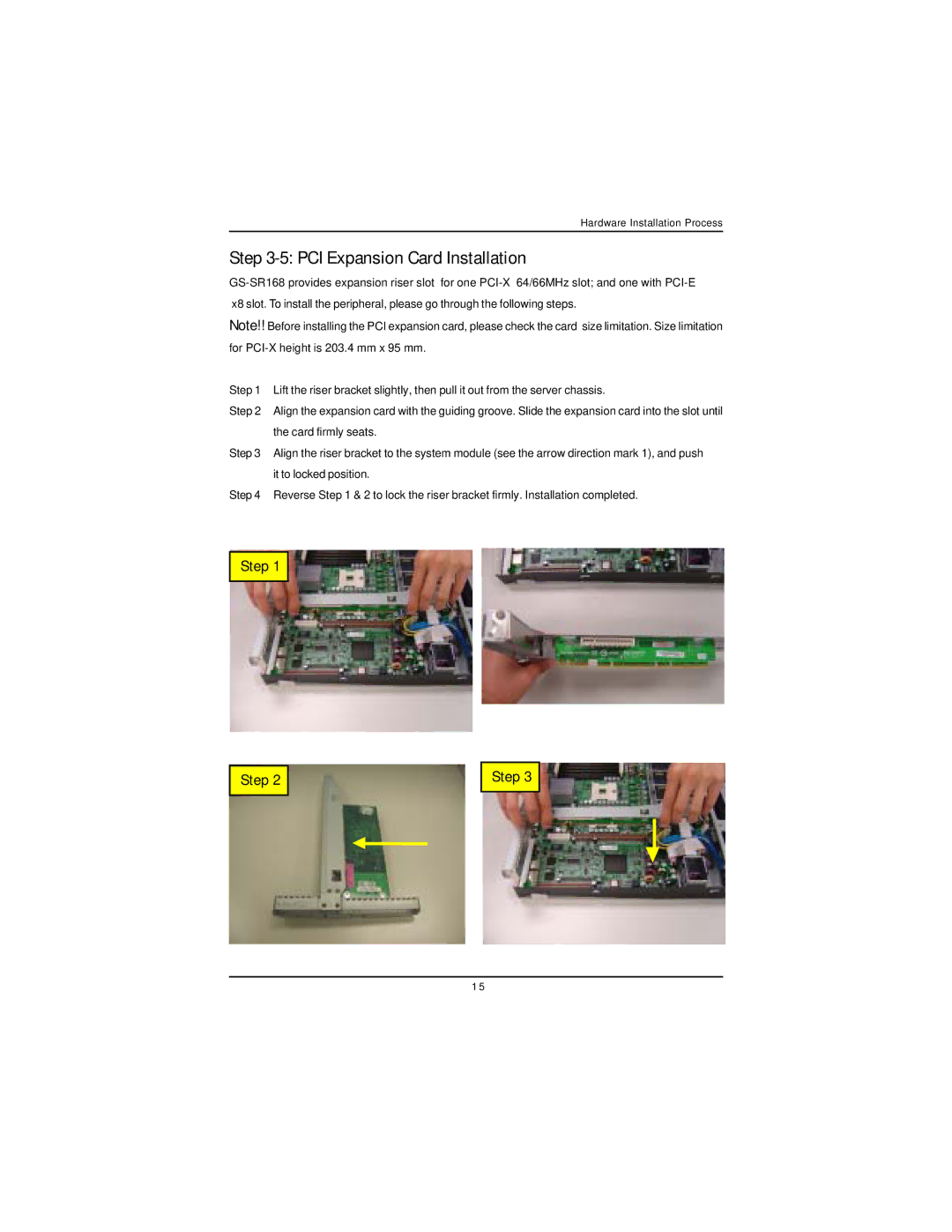 Intel GS-SR168 manual PCI Expansion Card Installation 