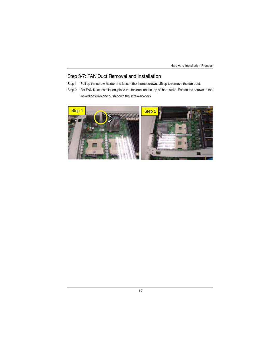 Intel GS-SR168 manual FAN Duct Removal and Installation 