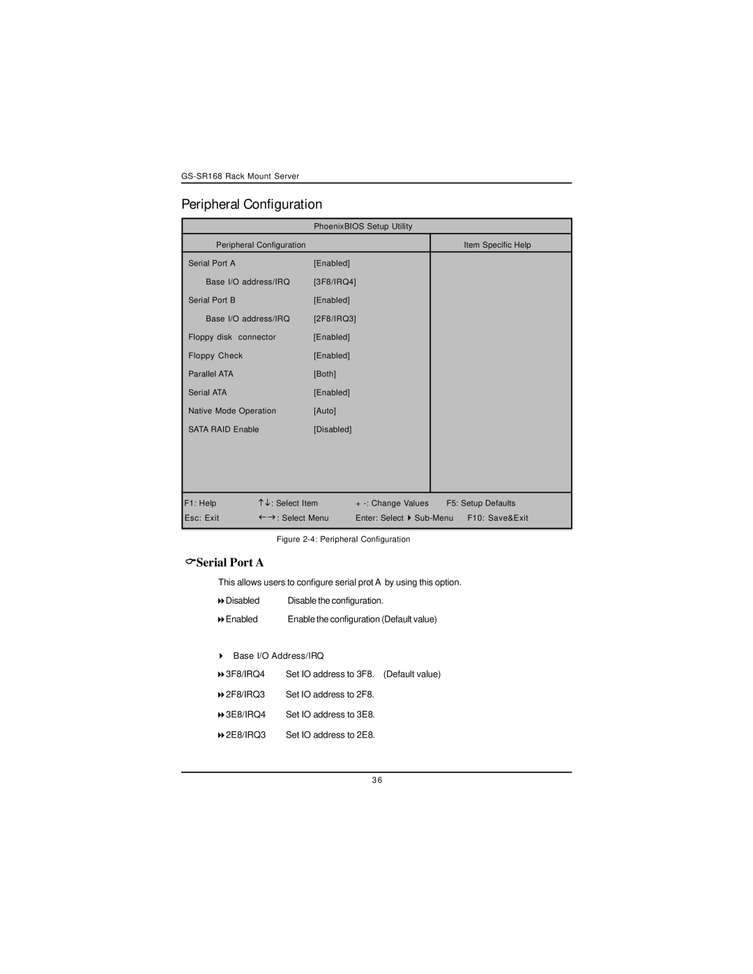 Intel GS-SR168 manual Peripheral Configuration, Serial Port a 