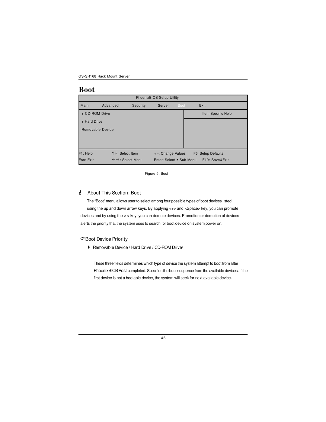 Intel GS-SR168 manual About This Section Boot, Boot Device Priority 