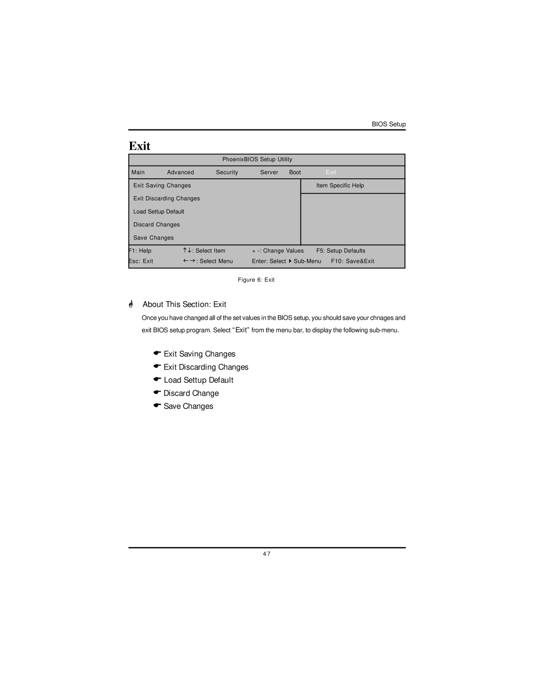 Intel GS-SR168 manual About This Section Exit 