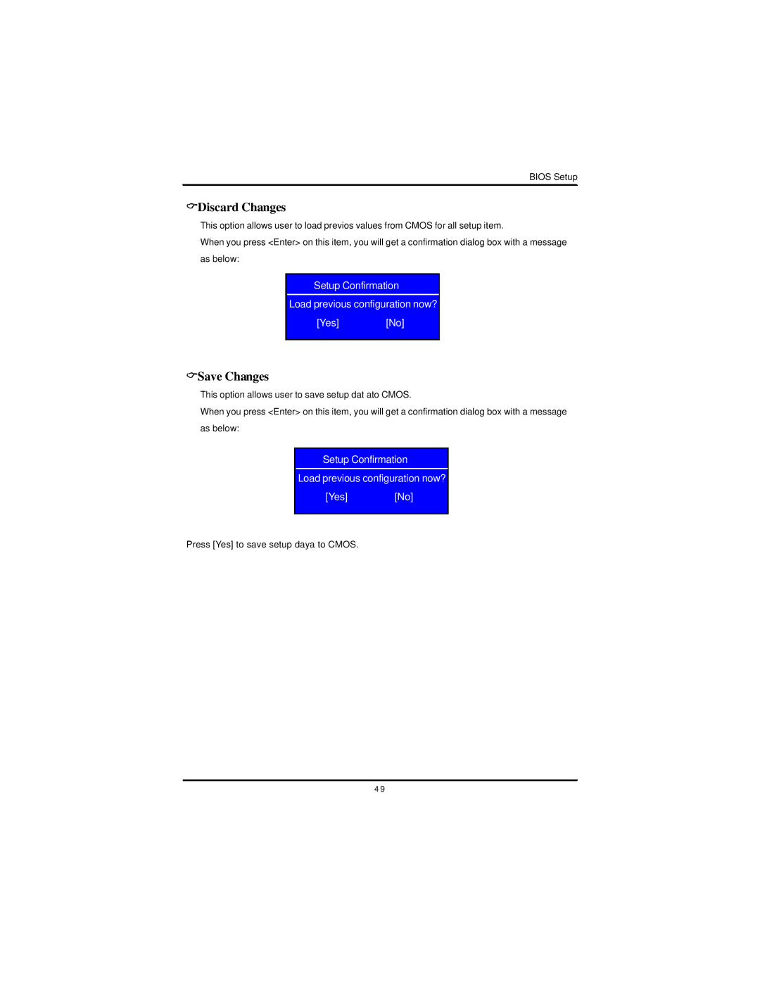 Intel GS-SR168 manual Discard Changes, Save Changes 