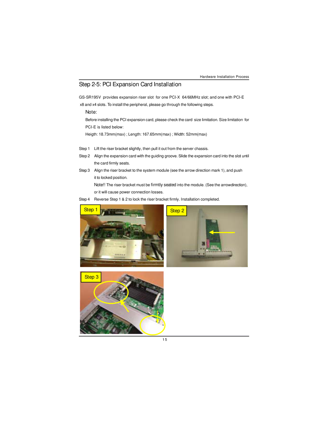 Intel GS-SR195V manual PCI Expansion Card Installation 