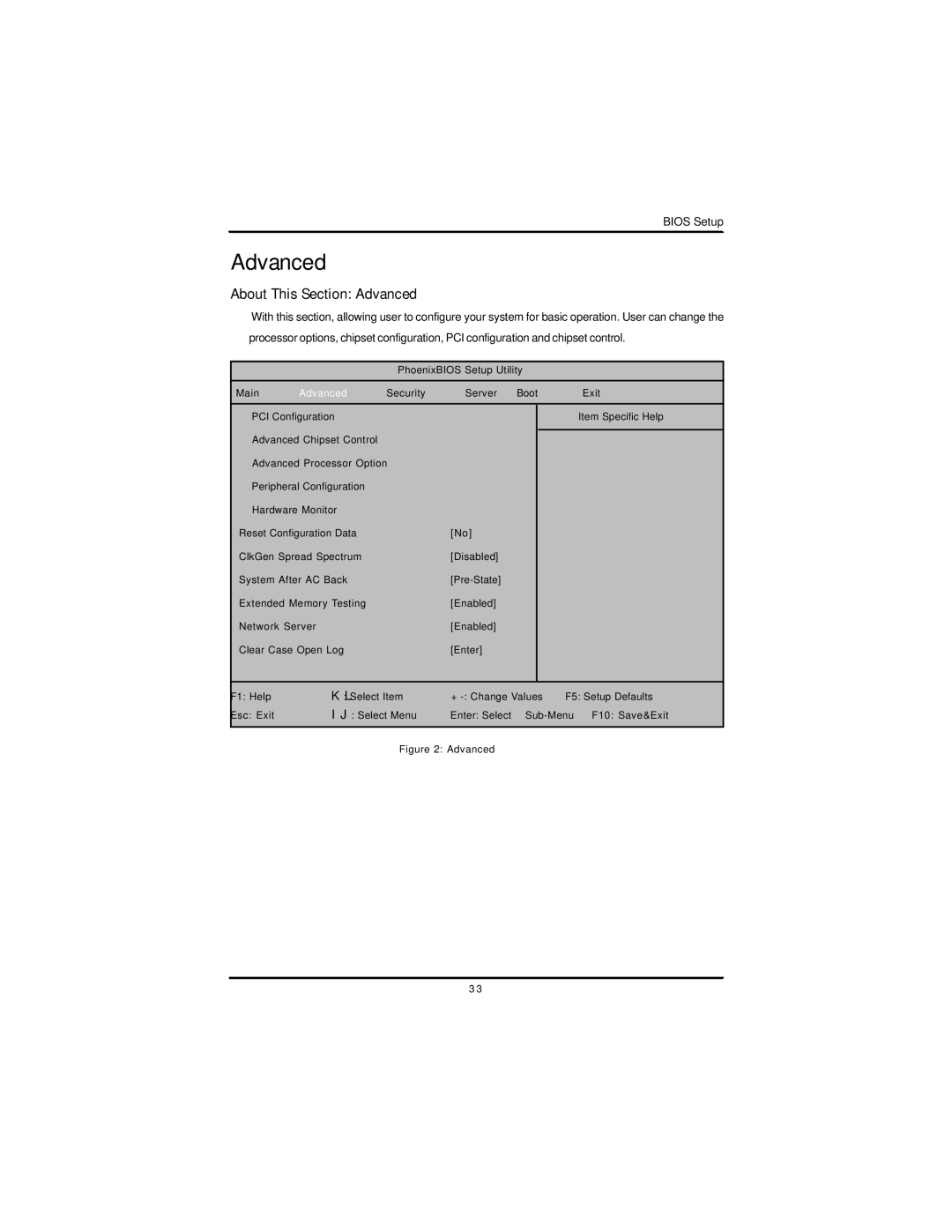 Intel GS-SR195V manual About This Section Advanced 