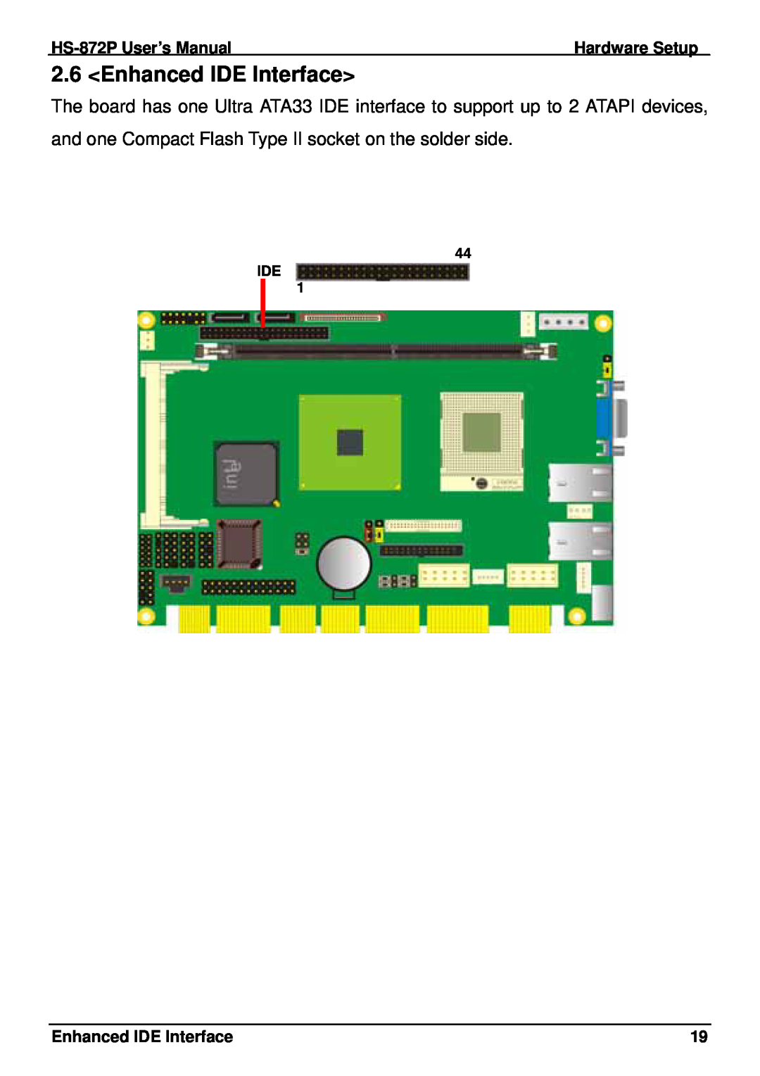 Intel half-size single board computer, HS-872P user manual Enhanced IDE Interface 