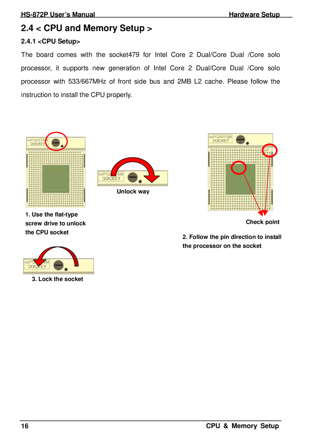 Intel HS-872P, half-size single board computer user manual CPU and Memory Setup, CPU Setup, CPU & Memory Setup 