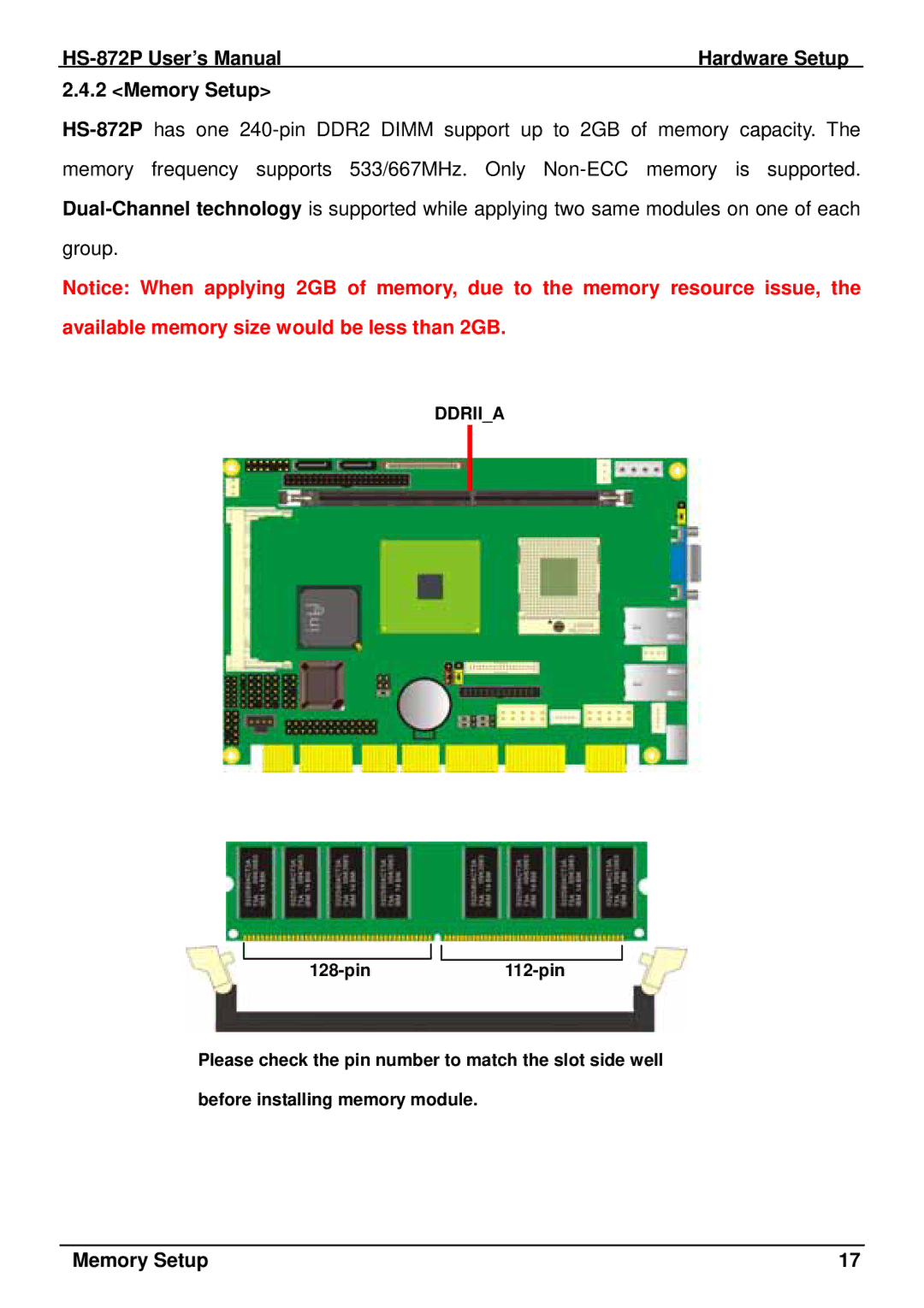 Intel half-size single board computer user manual HS-872P User’s Manual Hardware Setup Memory Setup 