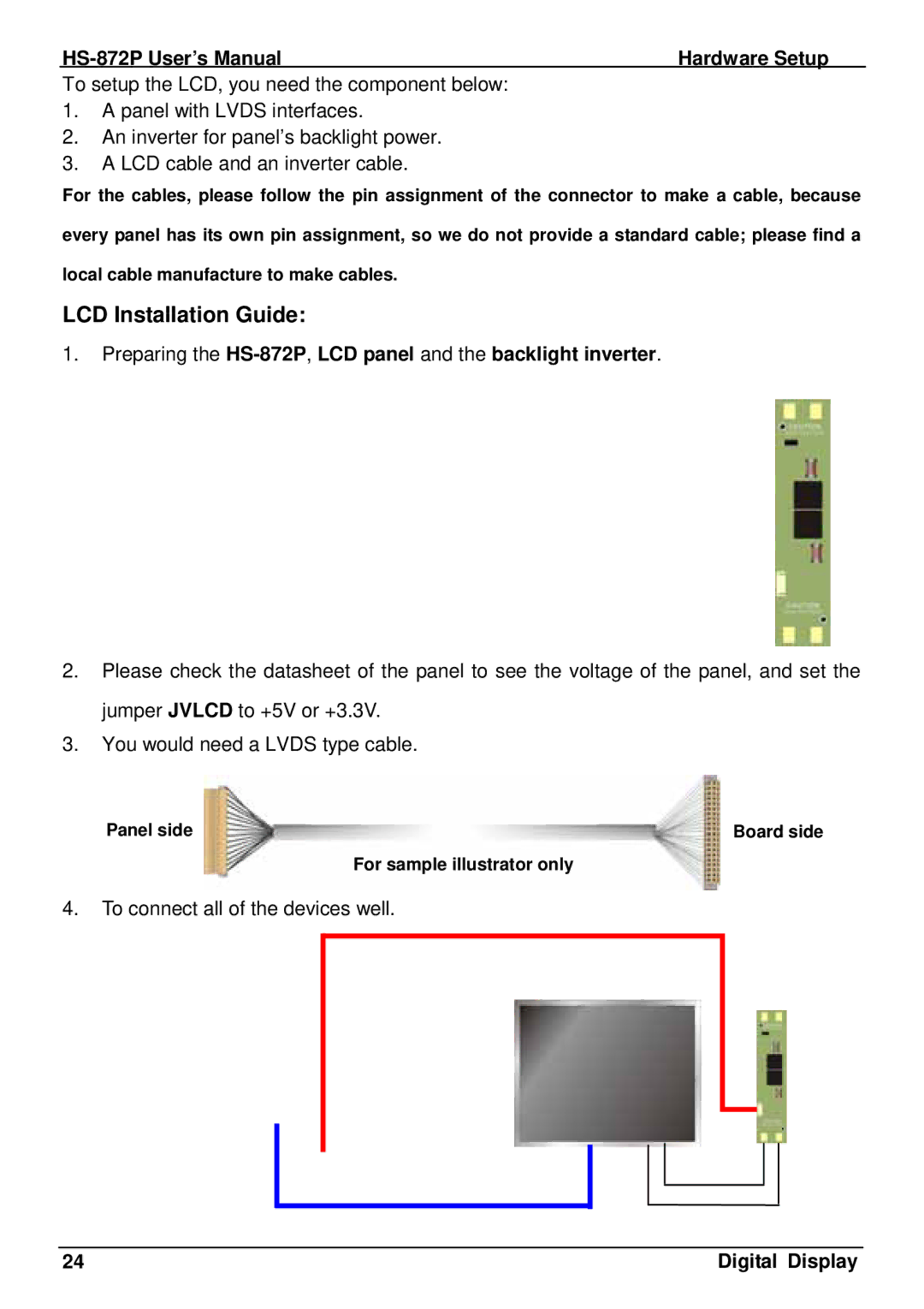 Intel user manual LCD Installation Guide, Preparing the HS-872P,LCD panel and the backlight inverter 