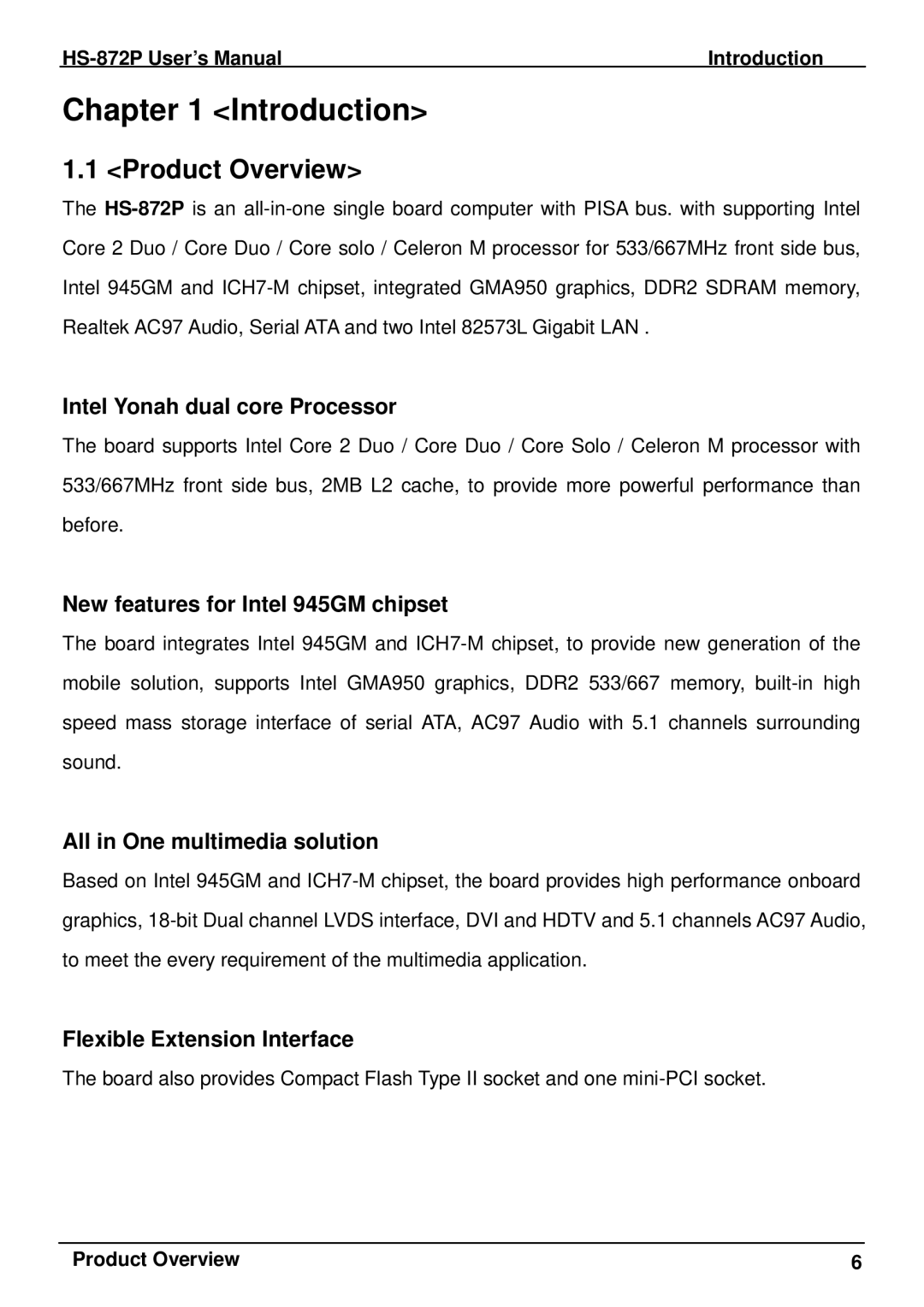 Intel HS-872P, half-size single board computer user manual Introduction, Product Overview 