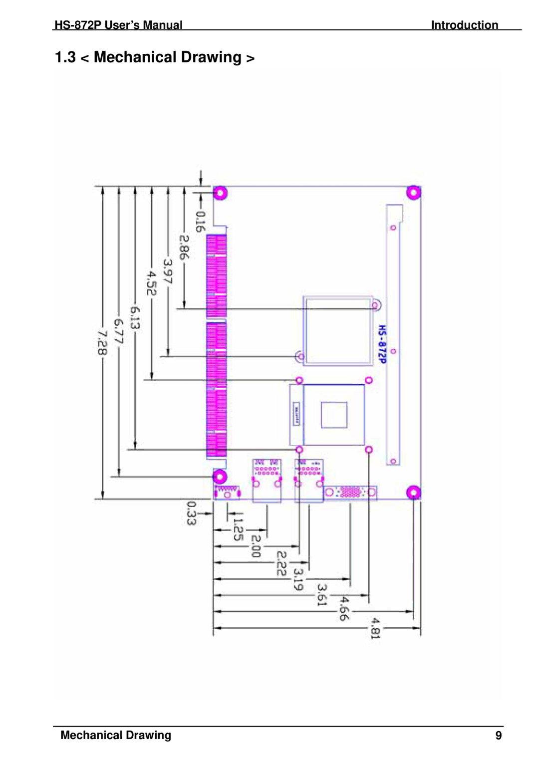 Intel half-size single board computer, HS-872P user manual Mechanical Drawing 