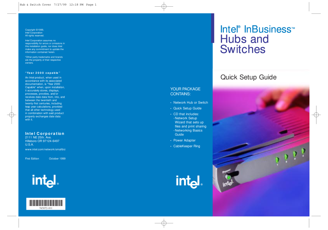 Intel Hubs and Switches setup guide Intel InBusiness, Quick Setup Guide, 745872-001, Your Package Contains 