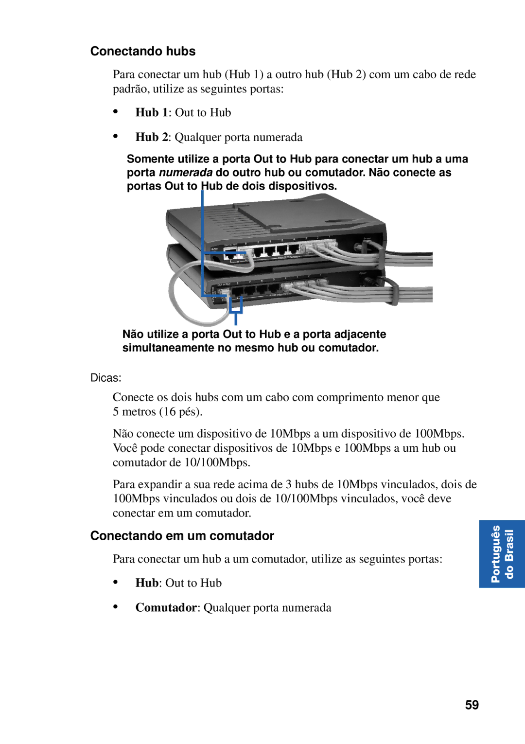 Intel Hubs and Switches setup guide Conectando hubs, Conectando em um comutador 