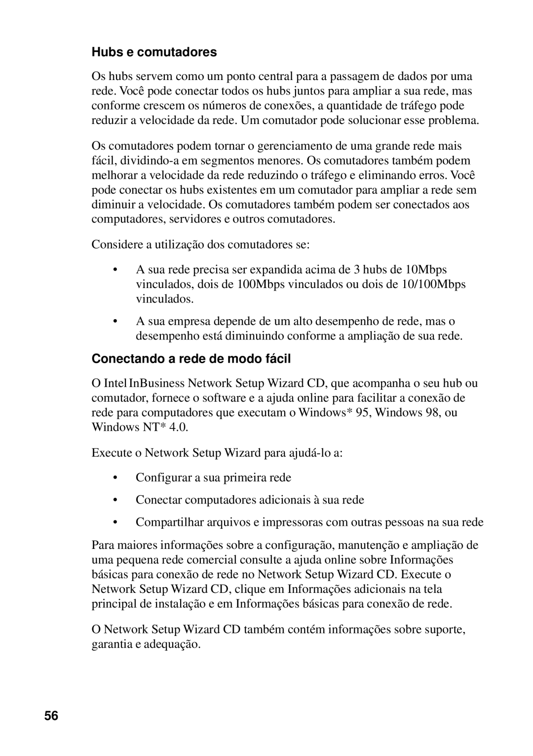 Intel Hubs and Switches setup guide Hubs e comutadores, Conectando a rede de modo fácil 