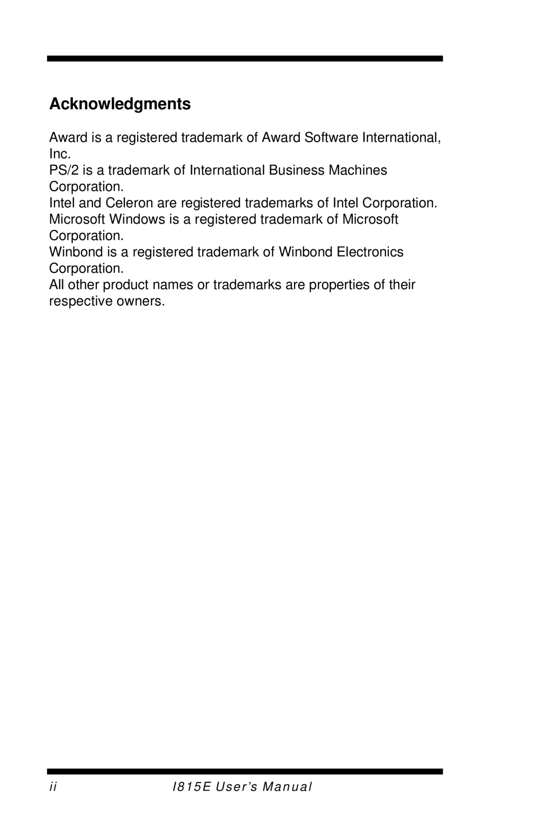 Intel I815E user manual Acknowledgments 