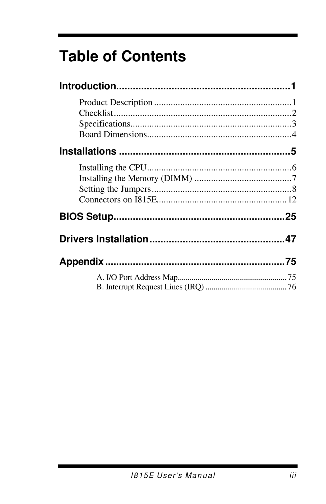 Intel I815E user manual Table of Contents 