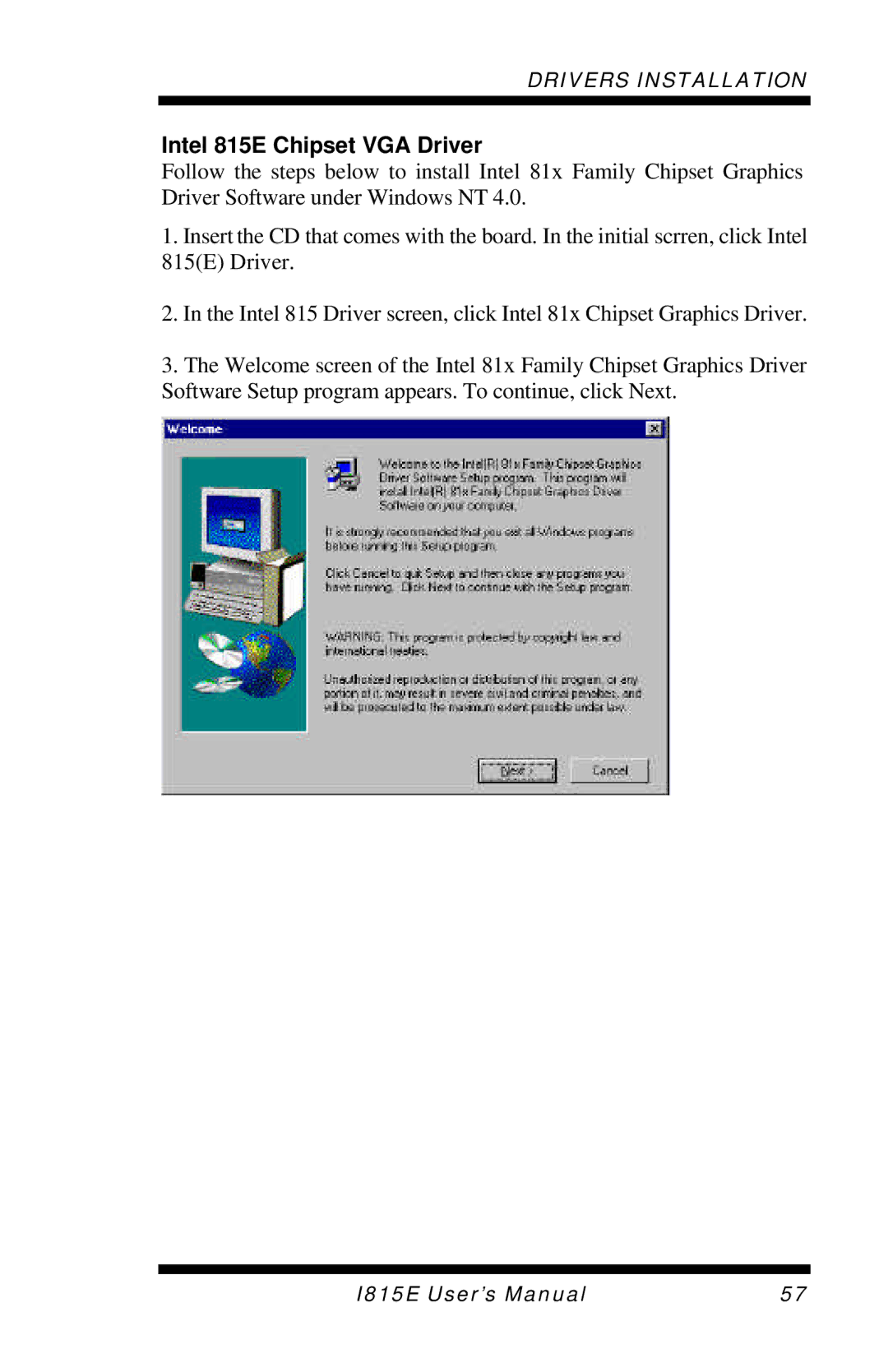 Intel I815E user manual Intel 815E Chipset VGA Driver 