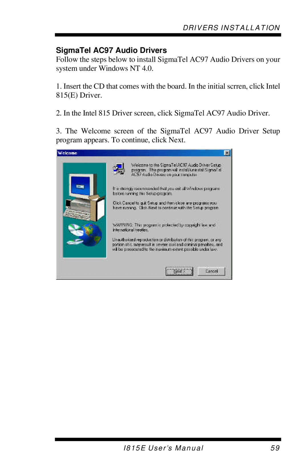 Intel I815E user manual SigmaTel AC97 Audio Drivers 