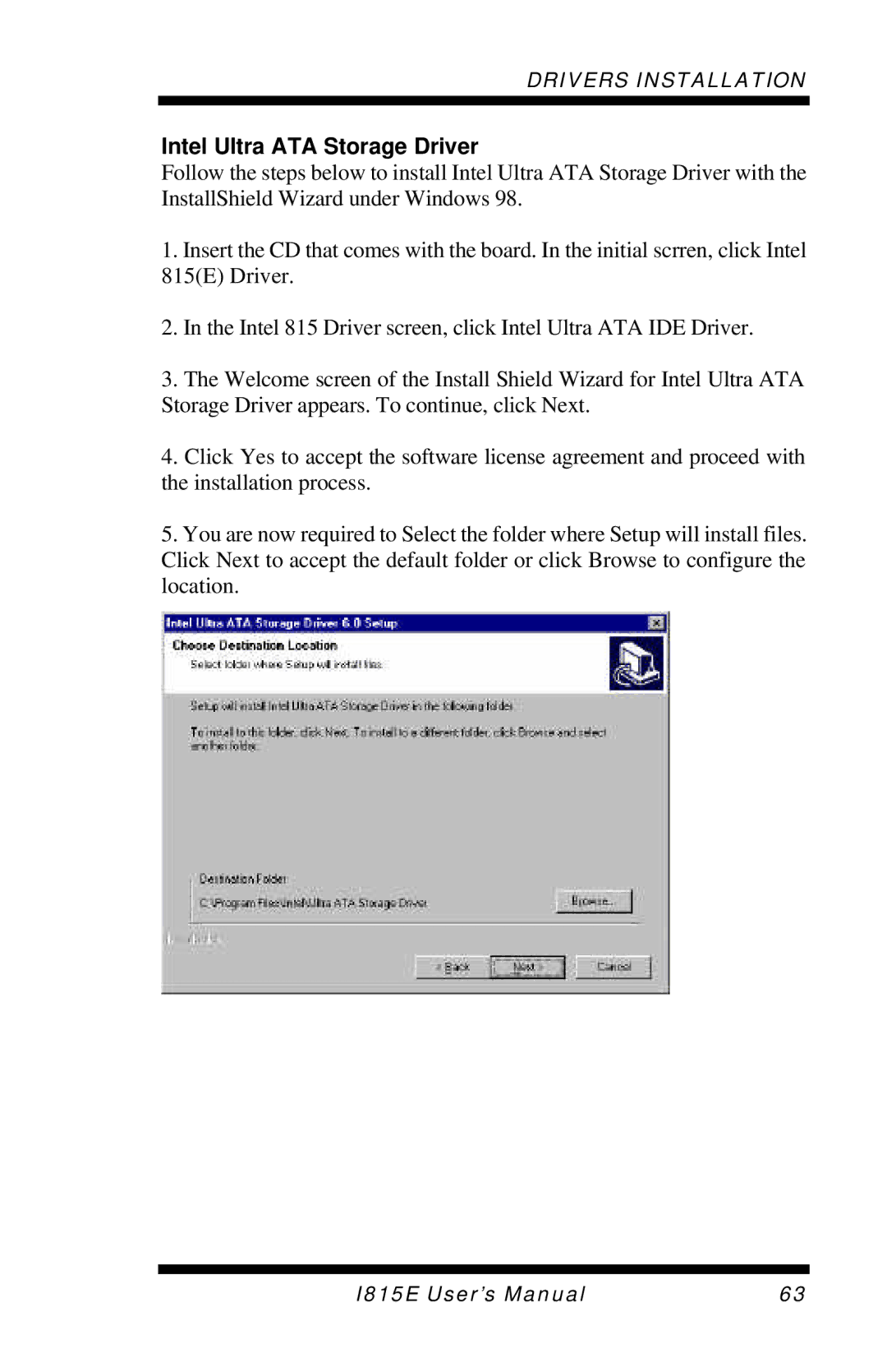 Intel I815E user manual Intel Ultra ATA Storage Driver 