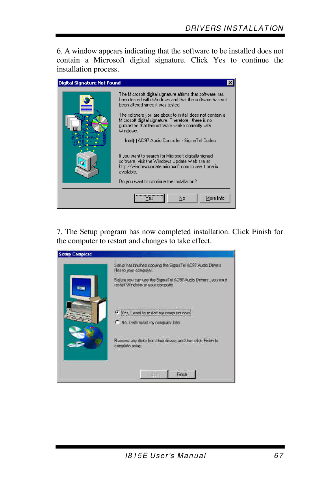 Intel I815E user manual Drivers Installation 