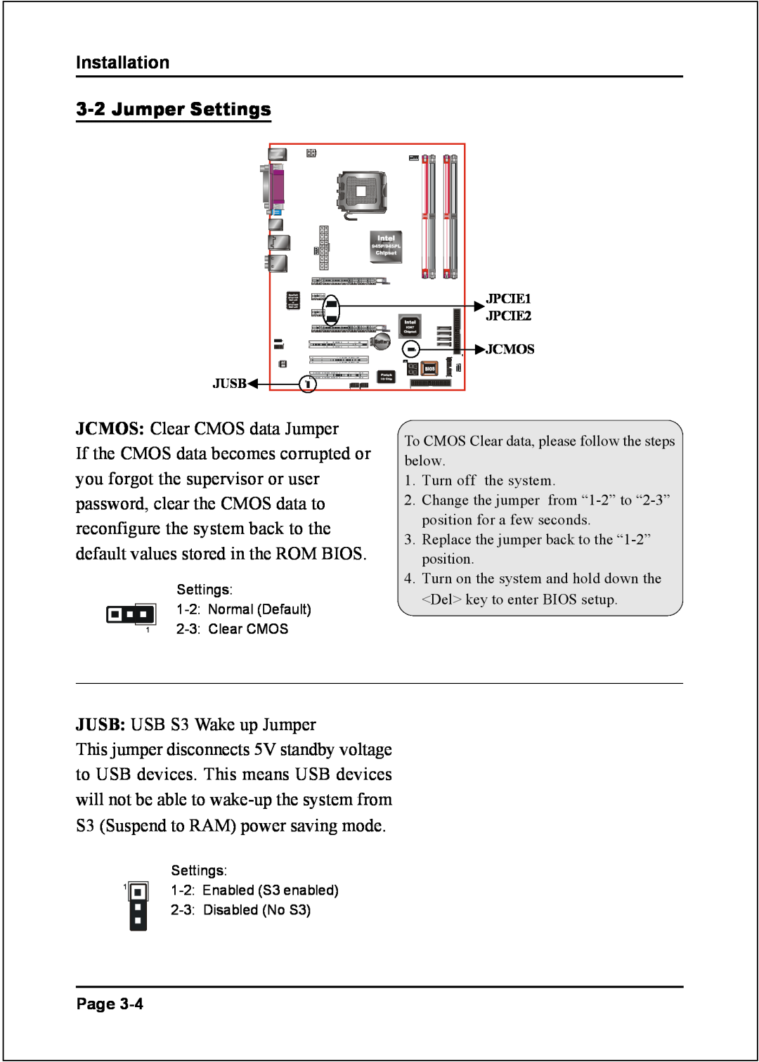 Intel I945P specifications Installation 3-2 Jumper Settings 