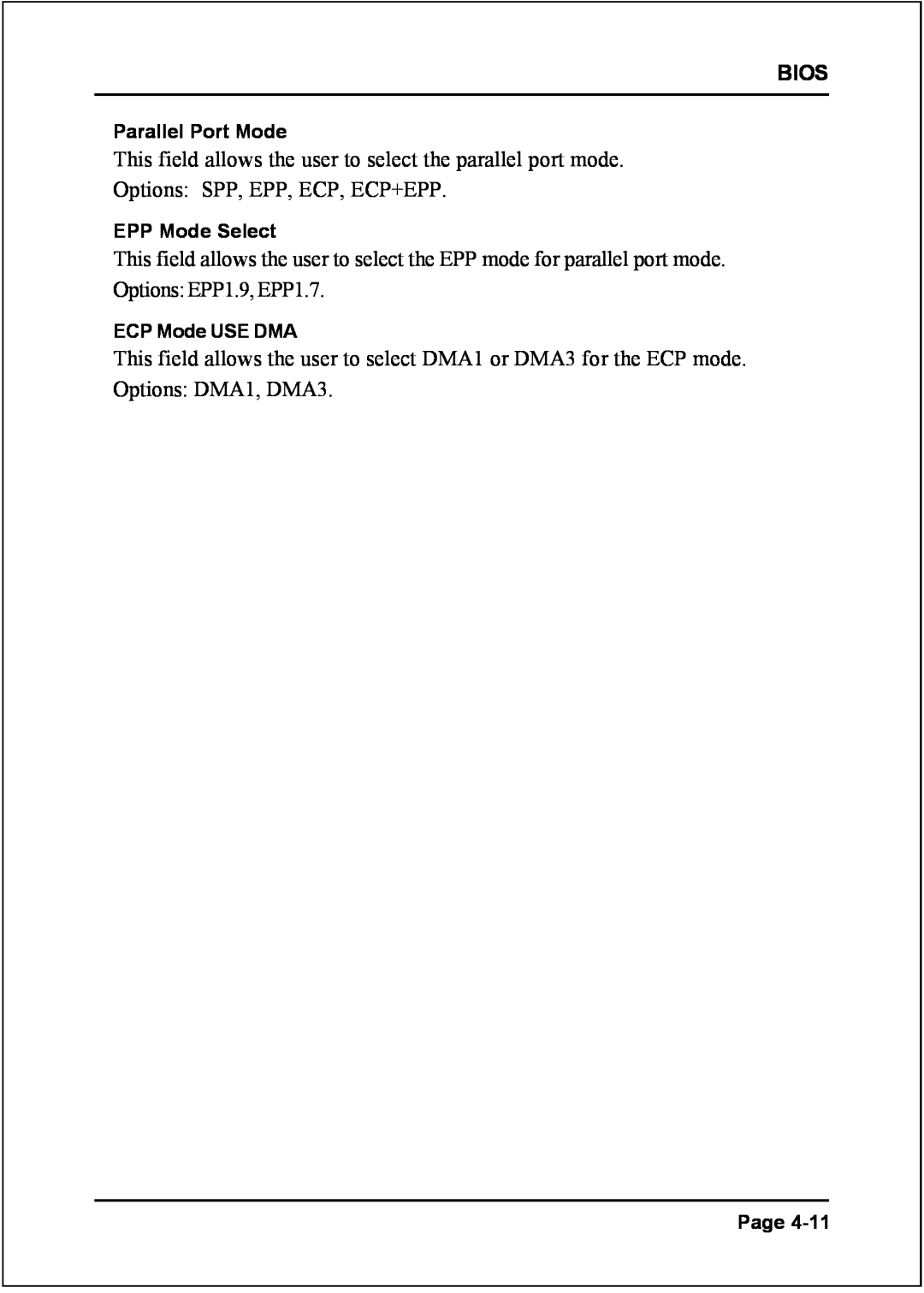 Intel I945P specifications Bios, Parallel Port Mode, EPP Mode Select, ECP Mode USE DMA, Page 