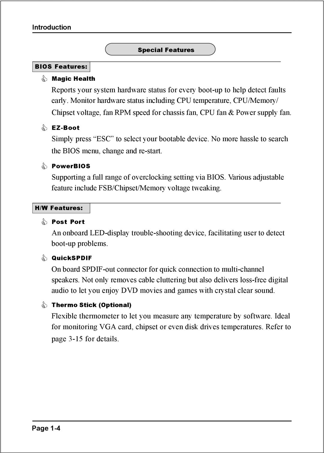 Intel I945P specifications Special Features Bios Features Magic Health 