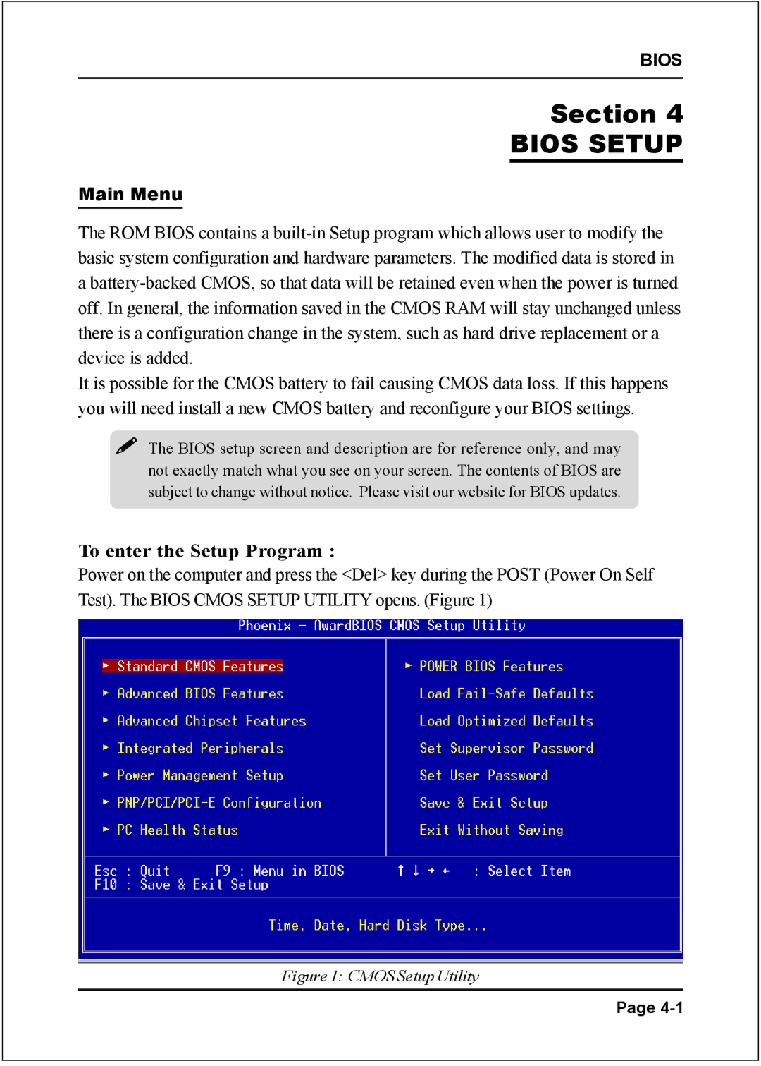 Intel I945P specifications Main Menu, To enter the Setup Program 