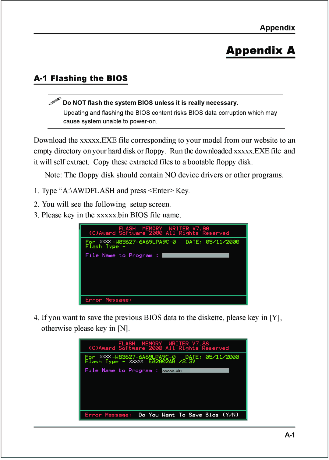 Intel I945P specifications Appendix, Flashing the Bios 