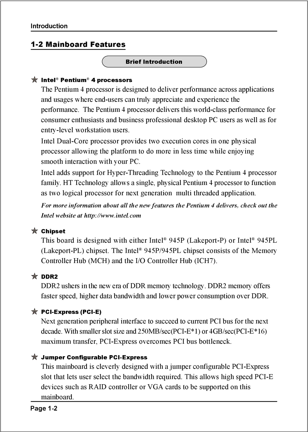 Intel I945P specifications Mainboard Features 