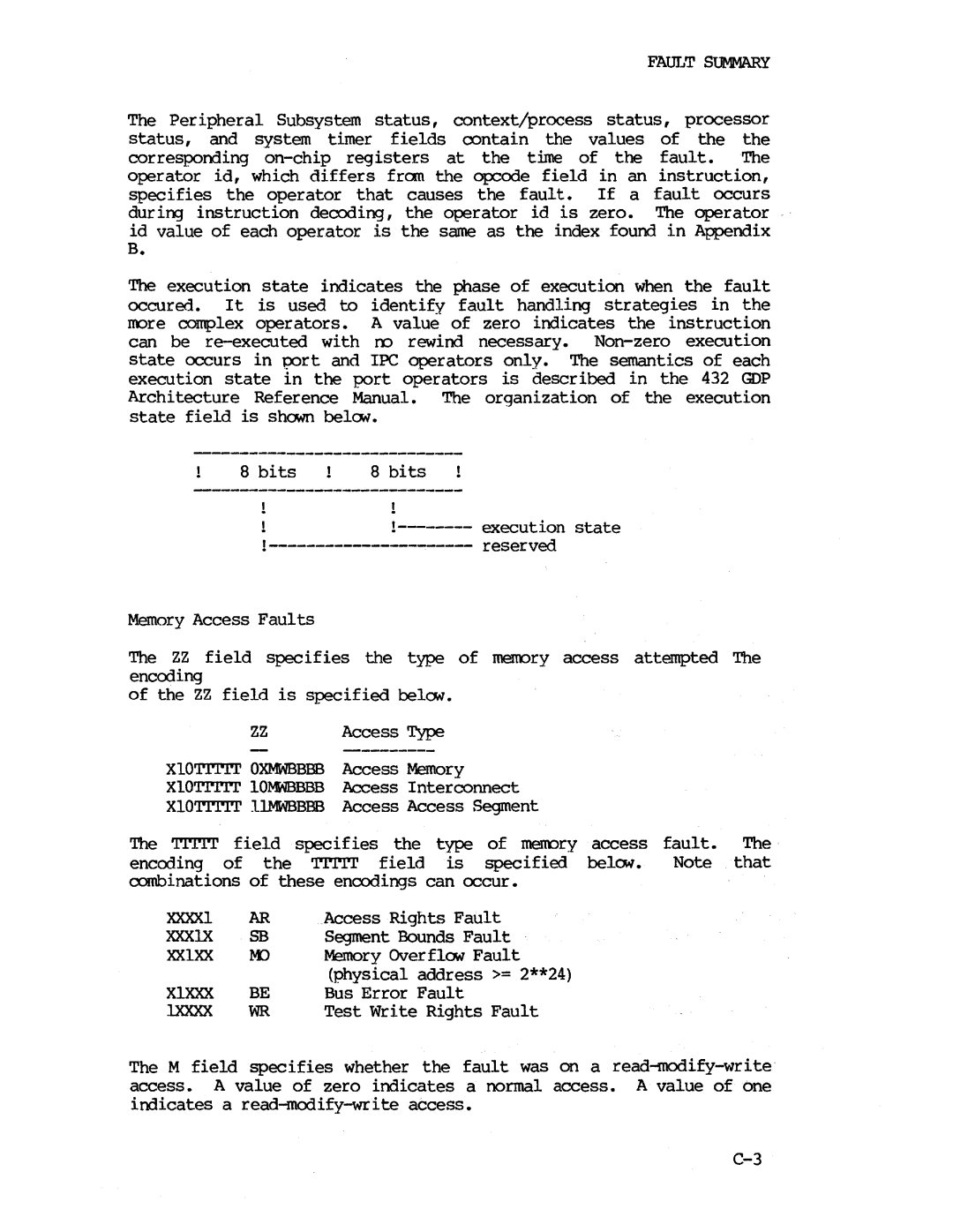 Intel iapx 432 manual Fault Summary 