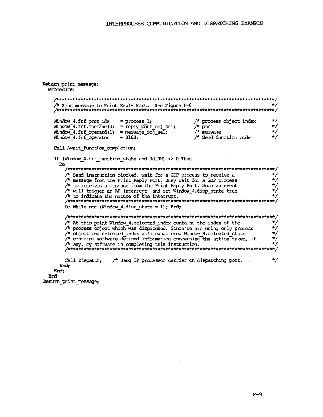 Intel iapx 432 manual Sem message to Print Reply Port. See Figure F-6 