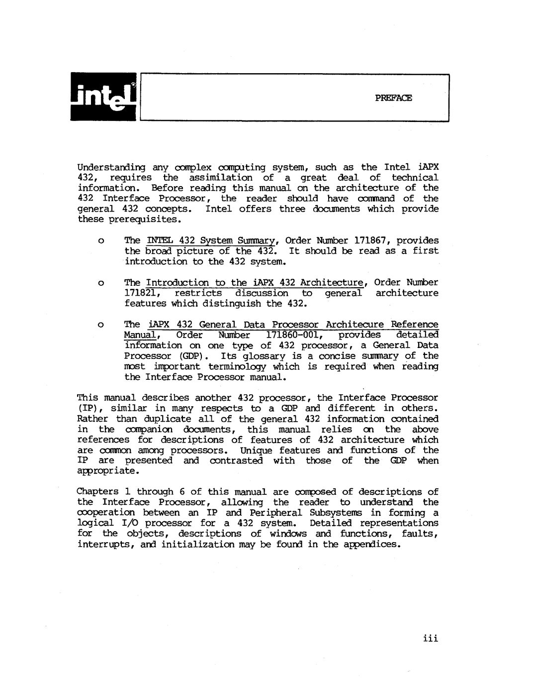 Intel iapx 432 manual Preface 