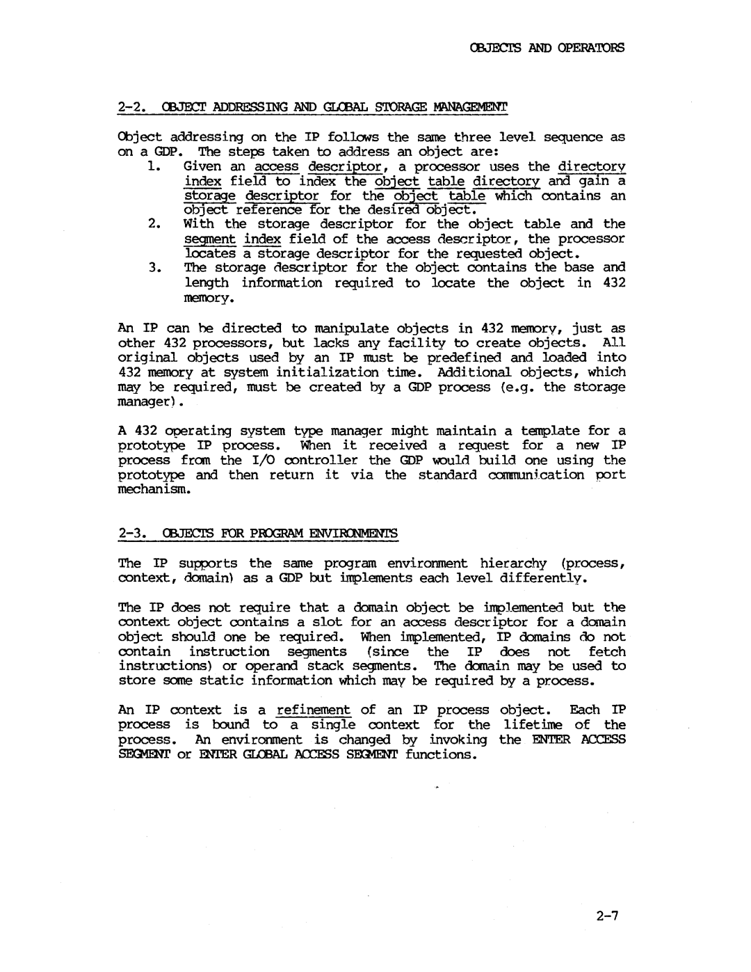 Intel iapx 432 manual CBJEClADDRESSING and Glcbal Sidrage Management 