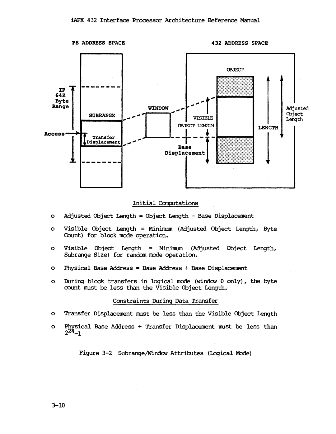 Intel iapx 432 manual Subrange/Window Attributes lDgical Mode 